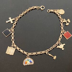 Vintage Eastern Star Rainbow Girls Sterling Silver Charm Bracelet with 9 Charms